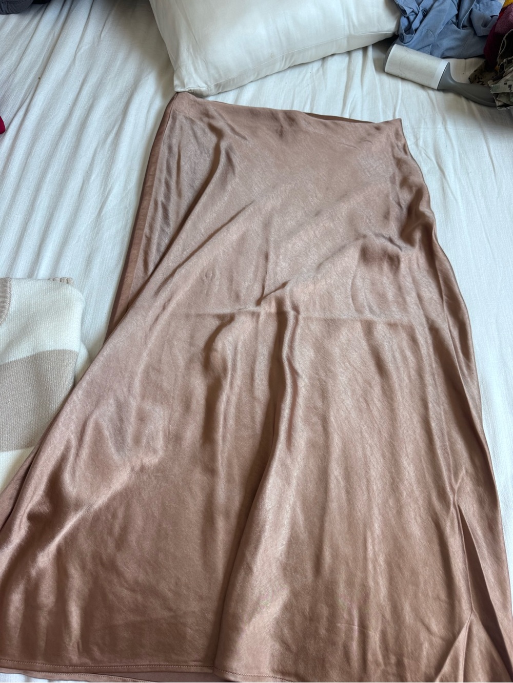 Satin Slip Midi Skirt in Blush Taupe